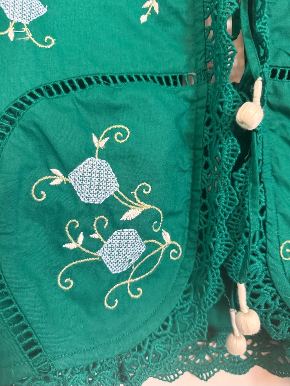 Jennifer & Grace Green Embroidered Tie-Front Crop Top| 100% Cotton | Small | NWT - Picture 6 of 12
